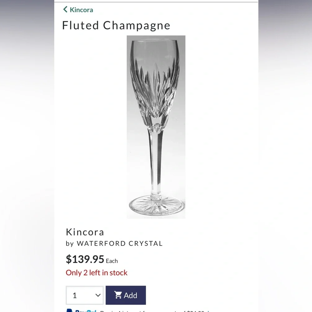 Vintage Waterford Kincora Crystal Champagne Flutes Set of 4